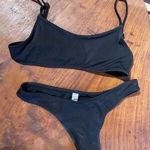 Kona Swim Black Ribbed Bikini Set